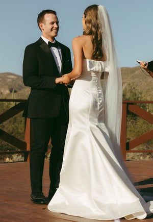 Elegant Mermaid Strapless Satin Sleeveless Wedding Dresses – Wedding Dresses by KissProm | Available at KissProm