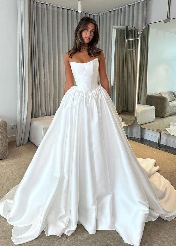 Ball Gown Strapless Satin Wedding Dresses – Wedding Dresses by KissProm | Available at KissProm