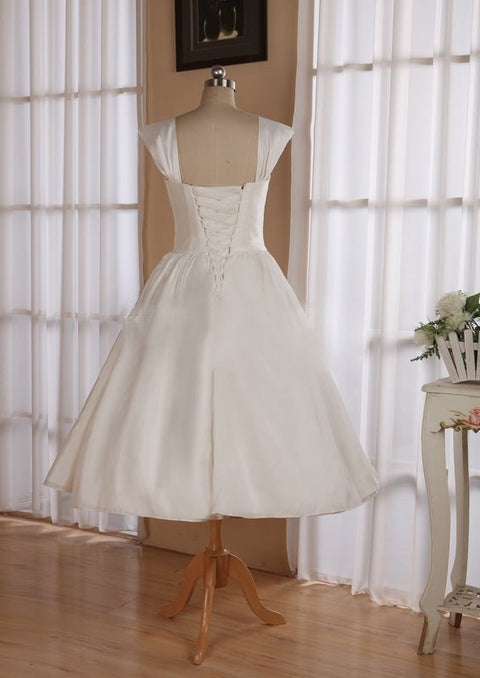 Strapless Satin Cocktail Dresses Tea-Length Sleeveless Bowknot Formal Dresses