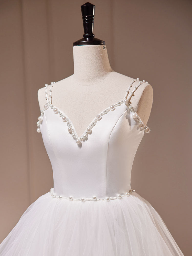 Quinceanera Dress White A-Line Tulle Long Prom Dress White Tulle Sweet Dresses