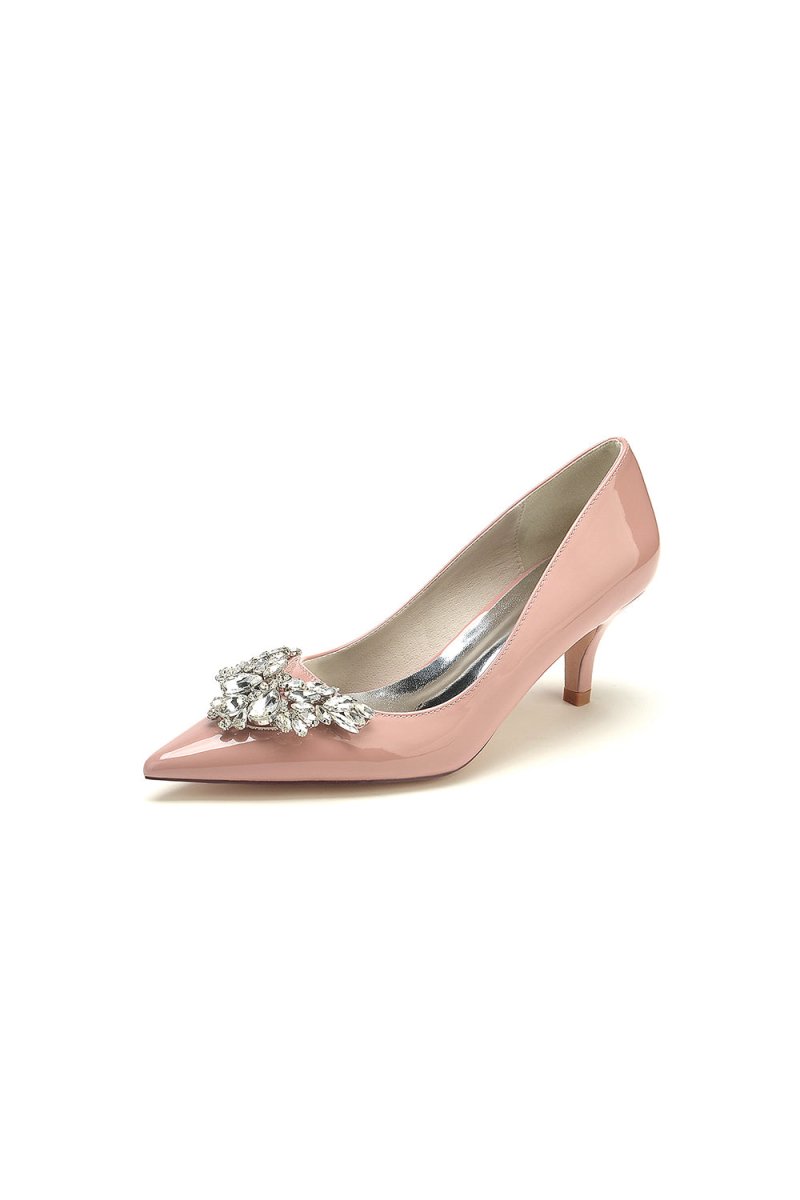 Black Elegant Low - Heel Shoes with Crystal Embellishment - KissProm