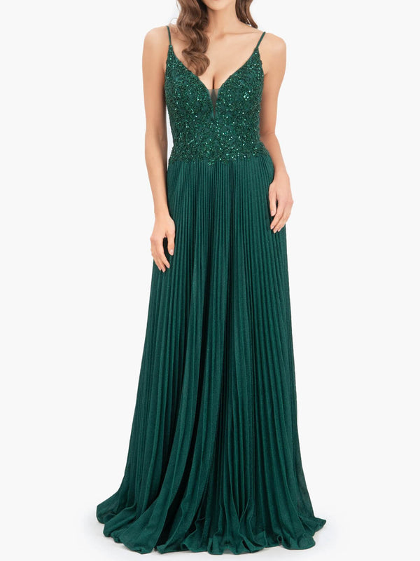 Elizabeth | Rose Pink A - line Floor Length Glitter Jersey Prom Dress with Appliques and Sequins - KissProm