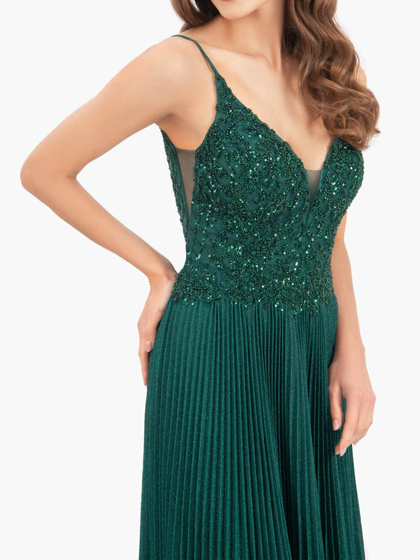 Elizabeth | Rose Pink A - line Floor Length Glitter Jersey Prom Dress with Appliques and Sequins - KissProm