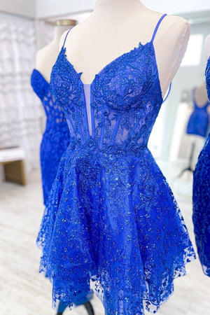 Heiden | A-Line Spaghetti Straps Short Homecoming Dress with Appliques