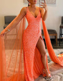 Lorelai |Mermaid V Neck Sequin Prom Dress with Slit - KissProm