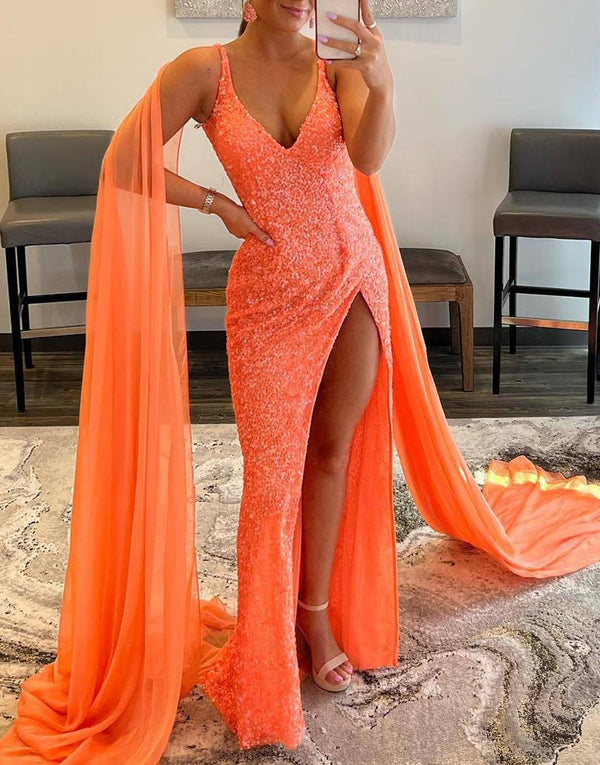 Lorelai |Mermaid V Neck Sequin Prom Dress with Slit - KissProm