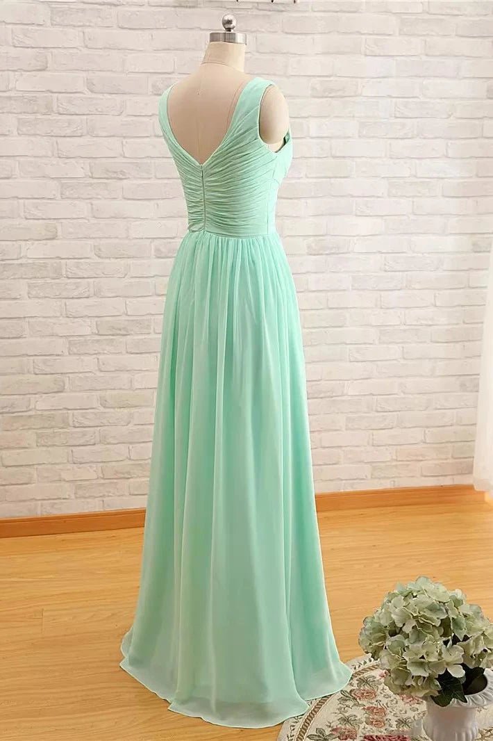 A - Line Sleeveless Floor - length Chiffon Bridesmaid Dress with Criss Cross - KissProm