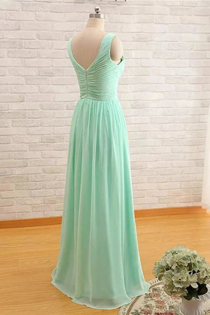 A - Line Sleeveless Floor - length Chiffon Bridesmaid Dress with Criss Cross - KissProm