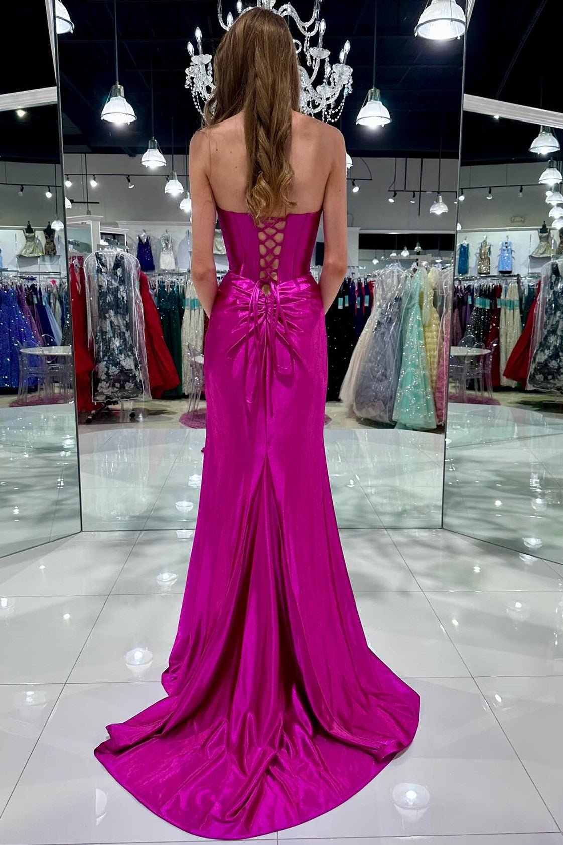 Leslie | Red Strapless Twist-Front Mermaid Long Dress with Slit