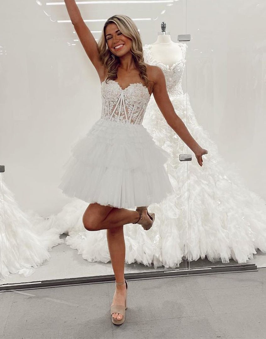 Ivy | A-Line Sky Blue Off The Shoulder Lace Short Homecoming Dress White / 2 Ivy | A-Line Sky Blue Off The Shoulder Lace Short Homecoming Dress White / 2