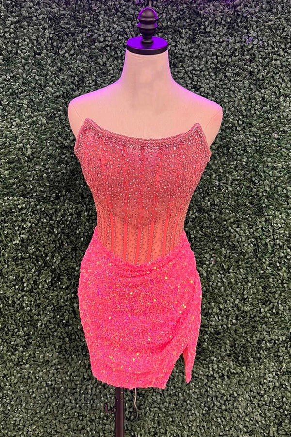Bodycon Strapless Corset Beaded Mini Party Dresses – Homecoming Dress by KissProm | Available at KissProm