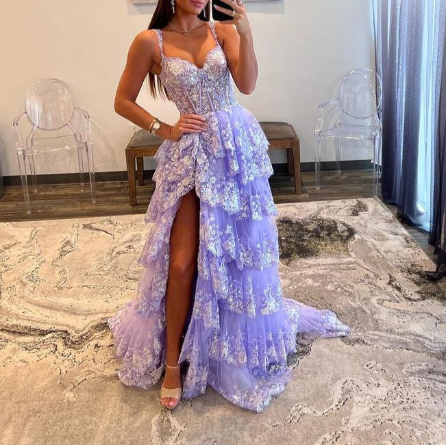 white christmas dresses Colors Dress 3219 Long Sheer Lace Corset Ball Gown Prom Dress Corset Ruffle Layer Formal Gown 2 / Black main image 0
