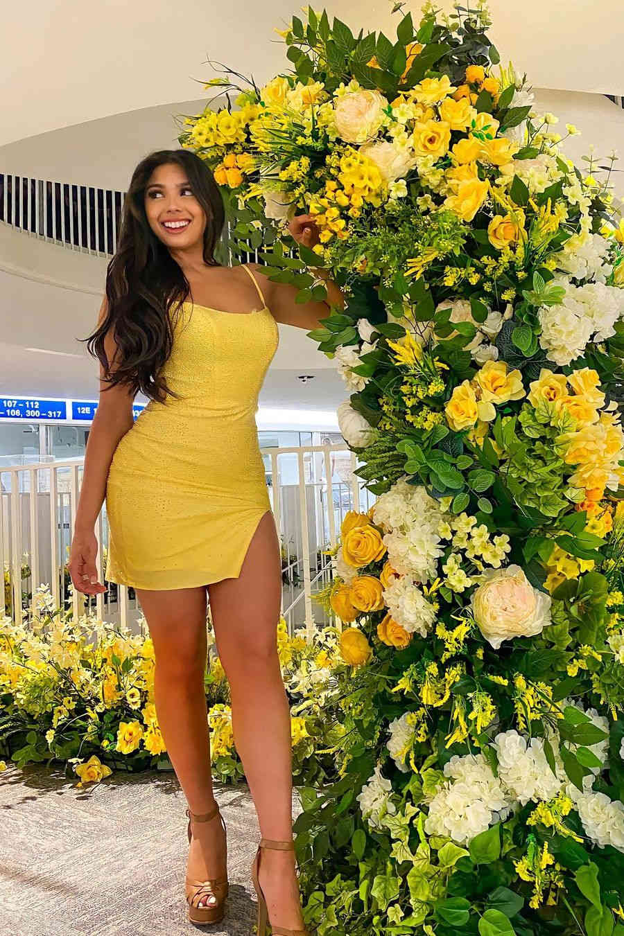 Short Tight Yellow Homecoming Dress with Lace Up Short Tight Yellow Homecoming Dress with Lace Up