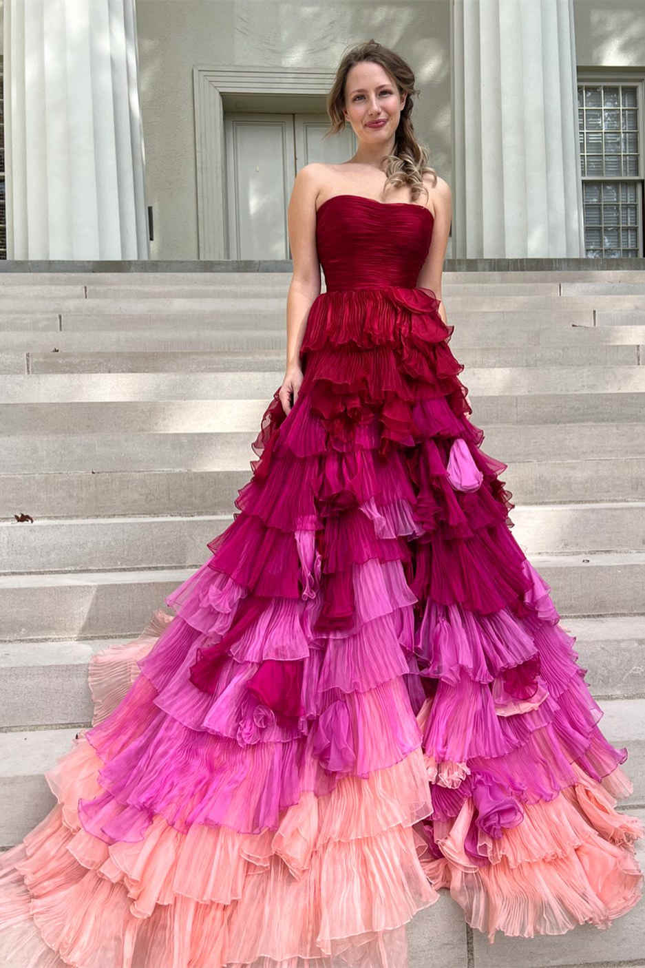 Xiomara | Sweetheart Pleated Bodice Long Prom Dress with Ruffles
