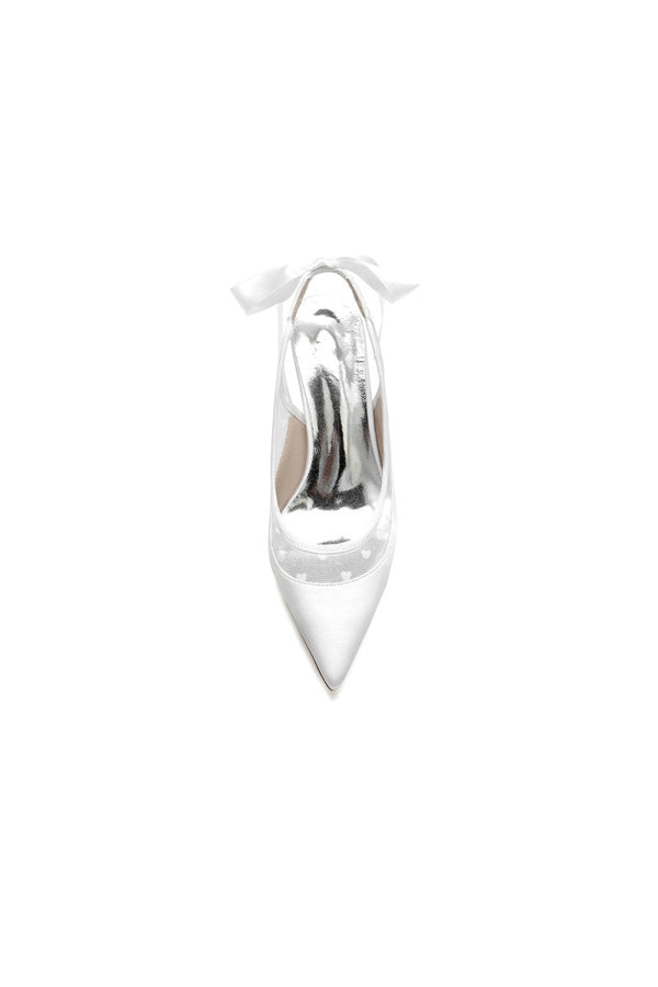 White Hybrid Pump with Transparent Mesh and Silver Heel Accent - KissProm