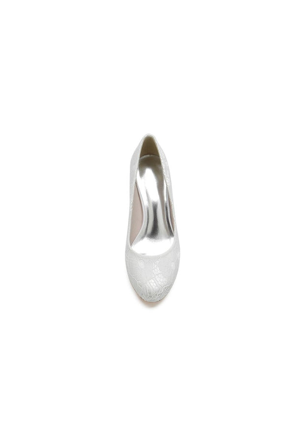 Chic White Lace Pumps with Intricate Floral Pattern - KissProm