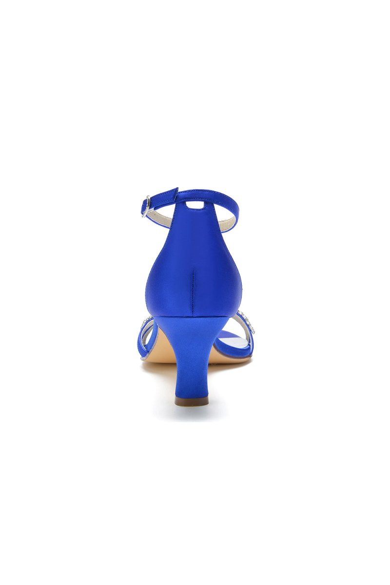 Elegant Blue Satin Pump with Silver Chain and Rhinestone Accents - KissProm