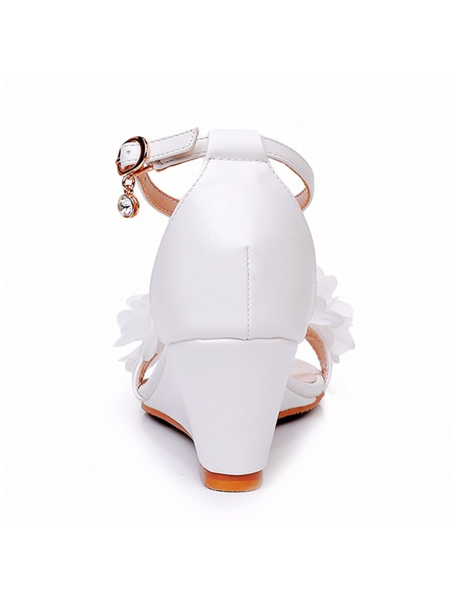 White Floral Open Toe Ankle - Strap Beach Sandals - KissProm