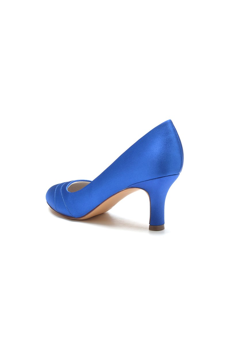 Elegant Royal Blue Satin Heels with Short Stiletto Heel - KissProm
