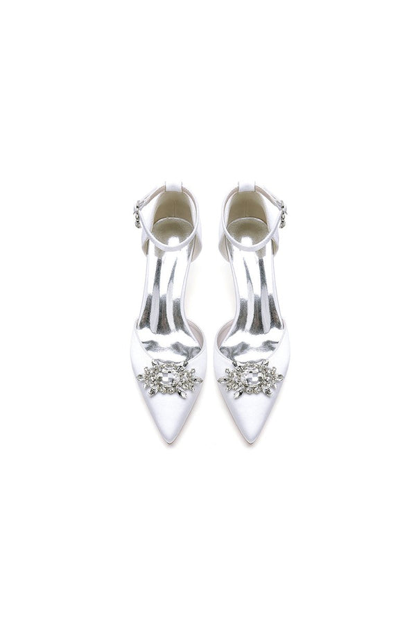 Pointed Toe Rhinestone Kitten Heels - KissProm