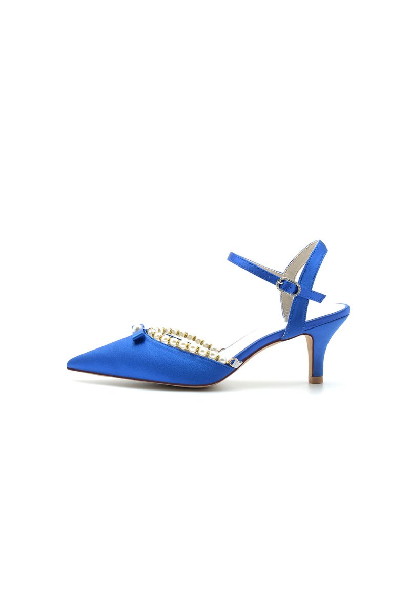 Pearl Satin Pointed Toe High Heels - KissProm