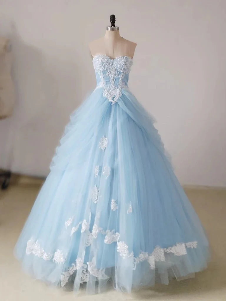 A-Line Lace Sweetheart Neck Blue Long Prom Dress A-Line Lace Sweetheart Neck Blue Long Prom Dress