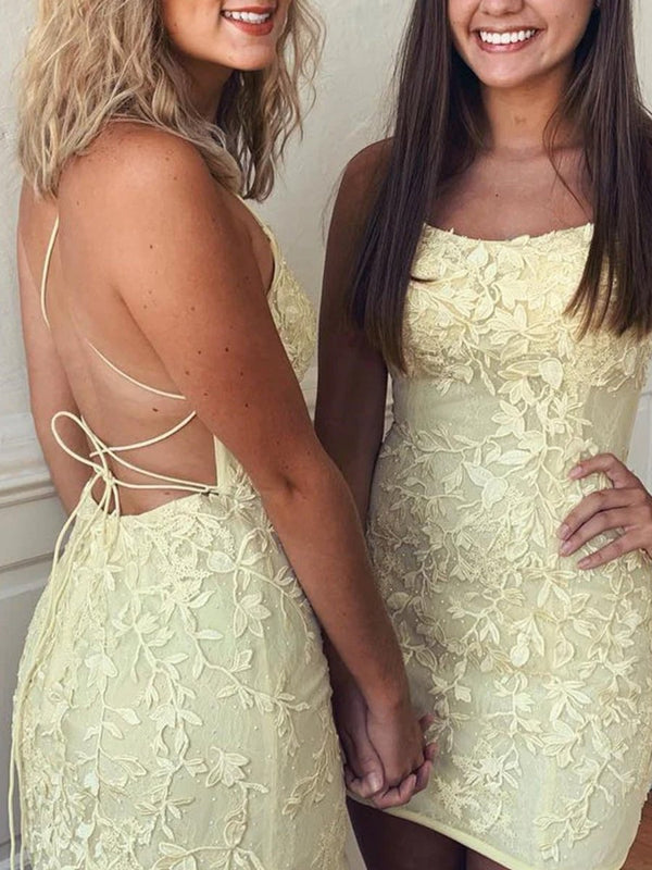 Amari |Sheath Spaghetti Straps Lace Short Homecoming & Cocktail Dresses – Homecoming Dress by KissProm | Available at KissProm
