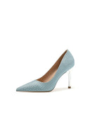 Wedding Shoes Microfiber Leather Close - Toe Stiletto Heel With Sequins - KissProm