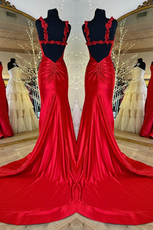 Hana | Black Straps Floral Mermaid Long Prom Dress