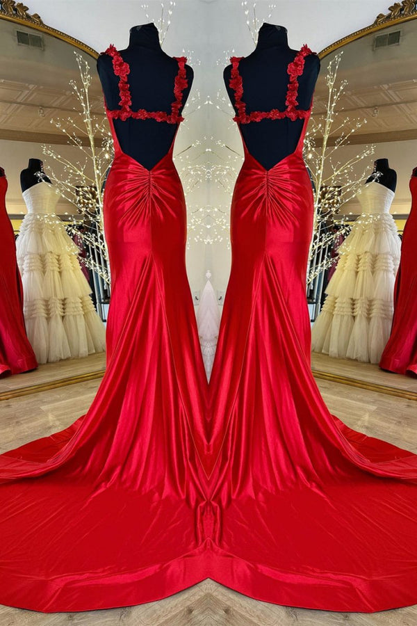 Hana | Black Straps Floral Mermaid Long Prom Dress