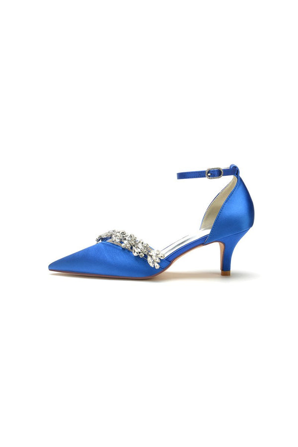 Elegant Pointed Toe Rhinestone Kitten Heels - KissProm