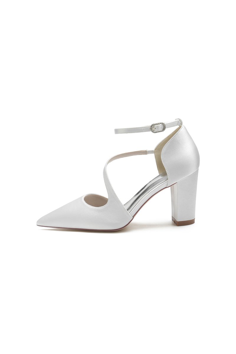 White Silk Pump with Decorative Ankle Strap - KissProm