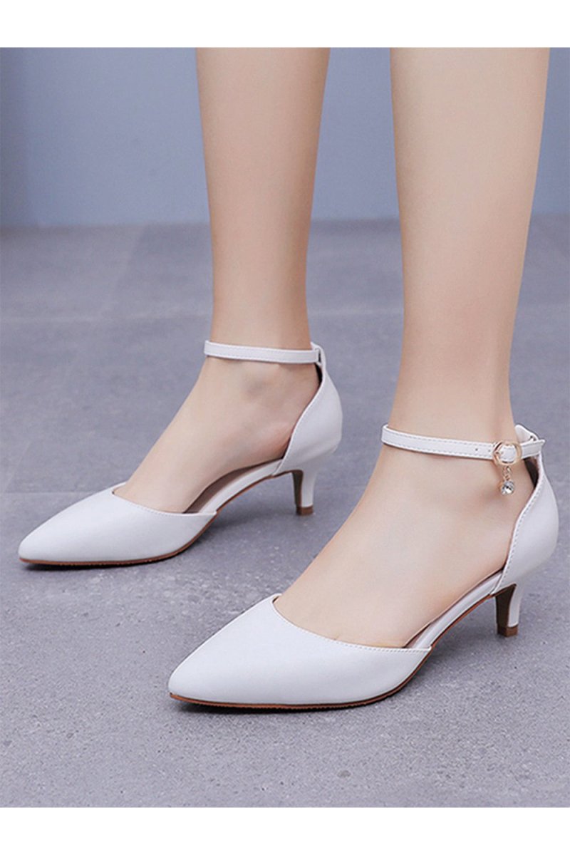 Mid Heel Matte Pointed Toe PU Wedding Shoes - KissProm