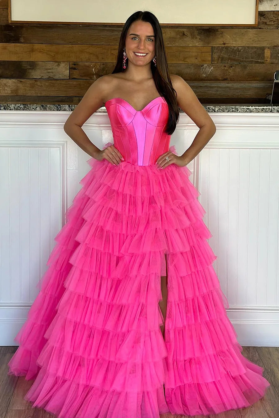 Harmony |A-Line Sweetheart Tiered Tulle Prom Dress with Slit