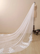 3D Flower Lace with Rhinestones Cathedral Veil Bridal Veil Wedding Veil - KissProm