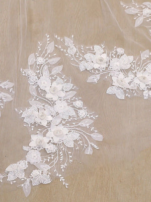 3D Flower Lace with Rhinestones Cathedral Veil Bridal Veil Wedding Veil - KissProm