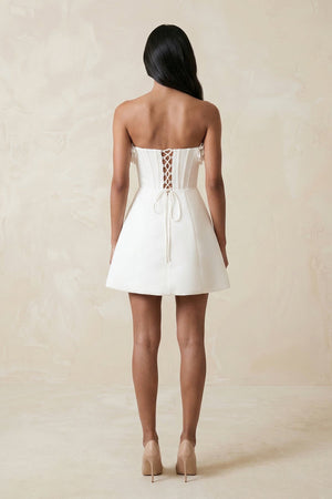 3D Flower Strapless Corset A - Line Crepe Wedding Dress in White - KissProm Wedding Dresses