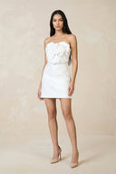 3D - Flower Strapless Sheath Mini Wedding Dress in White - KissProm Wedding Dresses