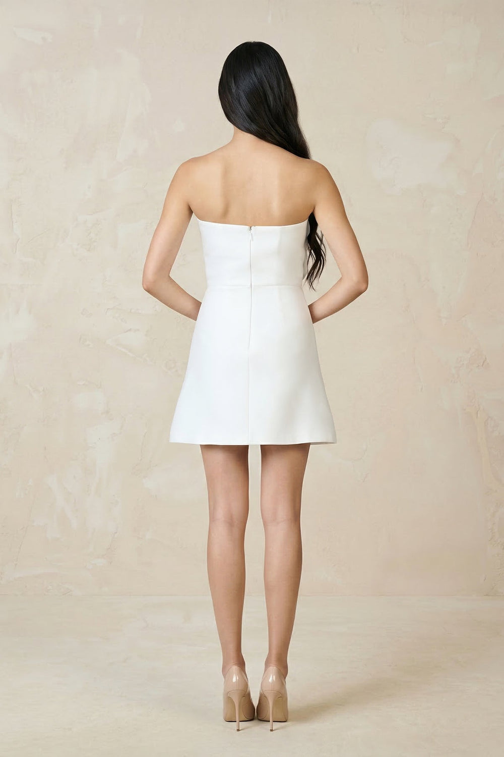 3D - Flower Strapless Sheath Mini Wedding Dress in White - KissProm Wedding Dresses