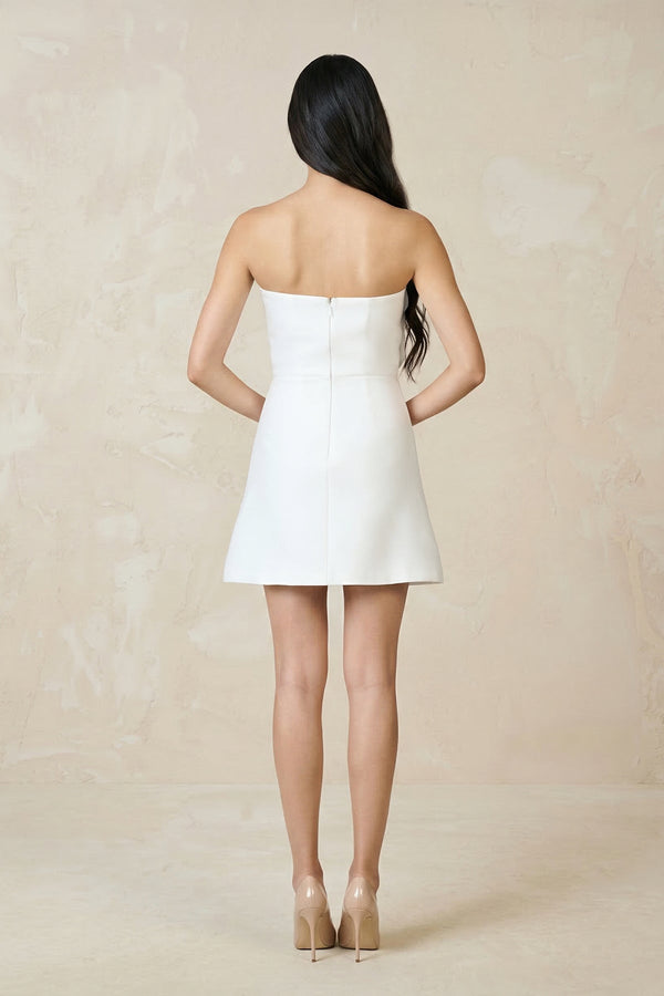 3D - Flower Strapless Sheath Mini Wedding Dress in White - KissProm Wedding Dresses