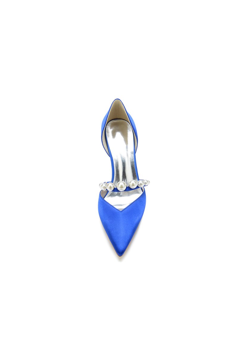 Party Pearl Strap Pointed Toe Satin High Heels - KissProm