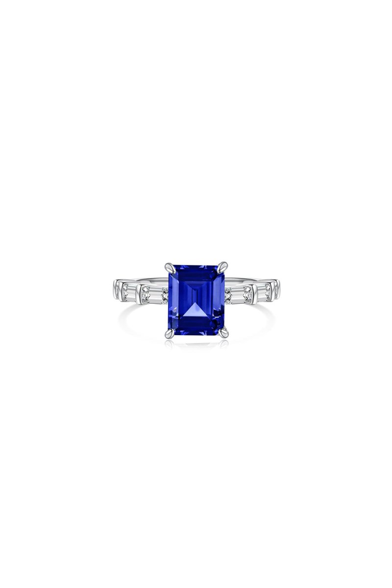4 Carat Rectangle Sapphire Engagement Ring - KissProm