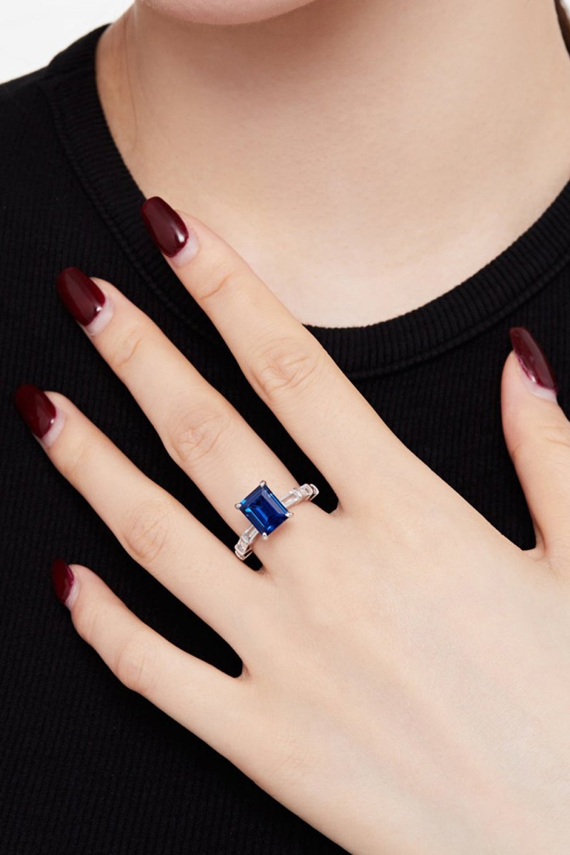4 Carat Rectangle Sapphire Engagement Ring - KissProm