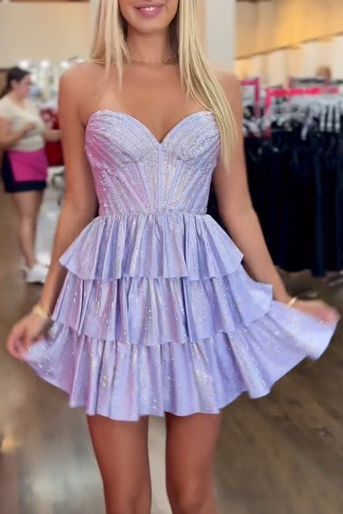 Deb | Glitter Black Strapless A-Line Corset Short Homecoming Dress with Beading