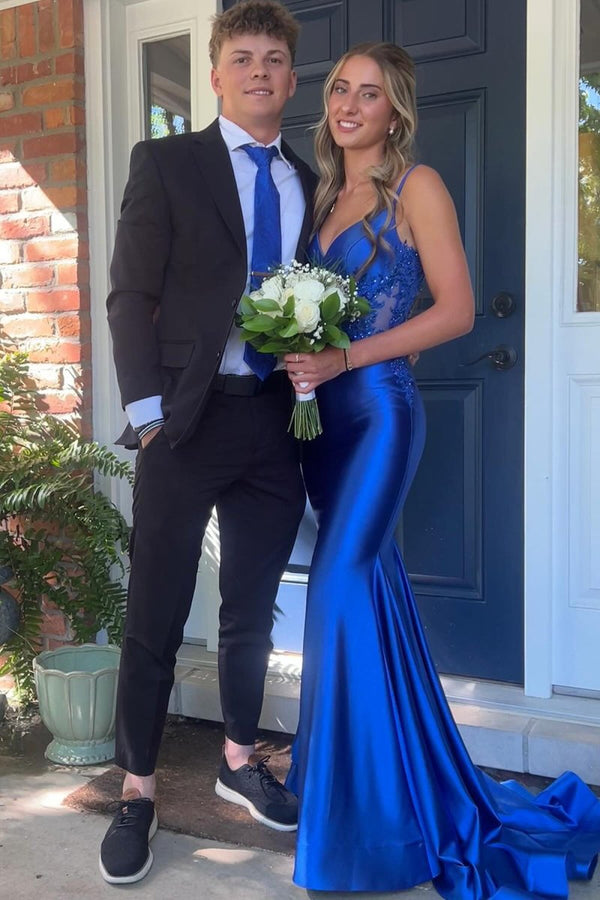 Sage Green Spaghetti Strap Backless Trumpet Long Gown - KissProm
