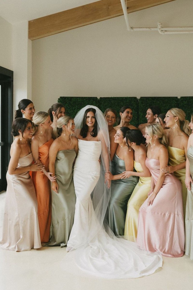 Sheath Strapless Colorful Silk Satin Long Bridesmaid Dresses