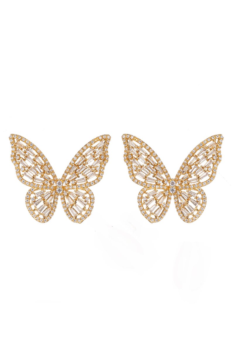 Silver Rhinestone Butterfly Earrings