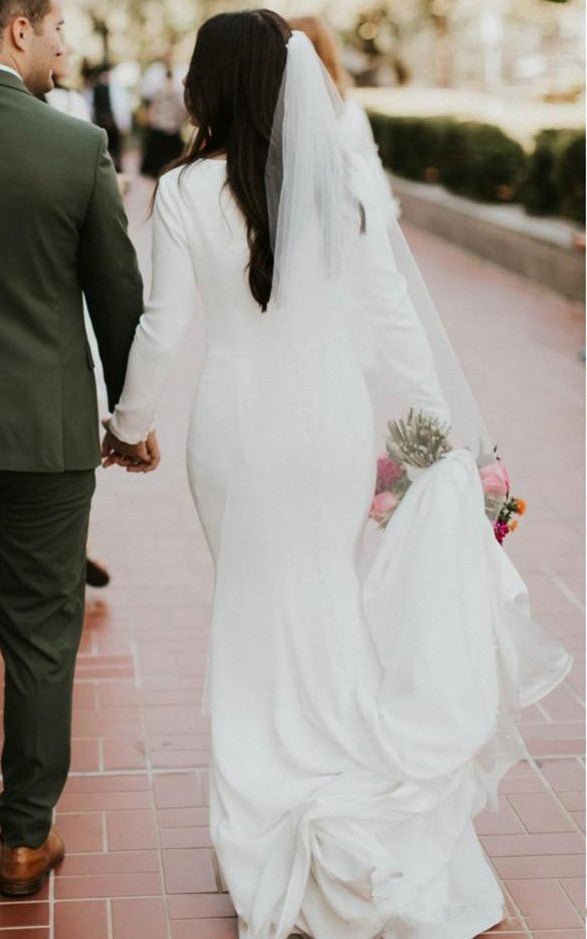Kylie | Satin Chapel Train Mermaid Long Sleeve Wedding Dress