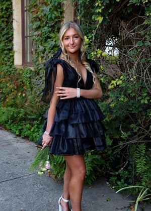 Joleen | Trendy A-Line Tiered Homecoming Dress with Bow