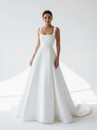 Reverie | Simple A-Line Square Neck White Satin Wedding Dresses